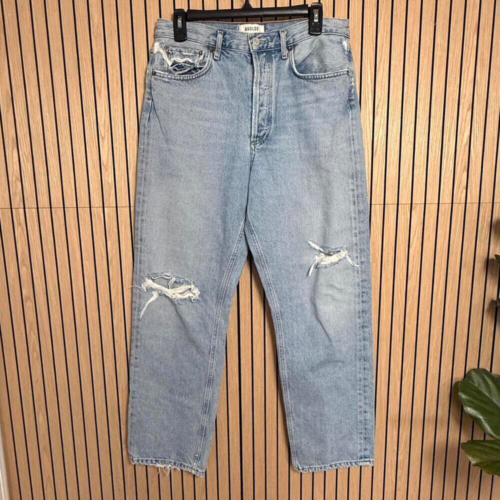 021 AGOLDE Light Wash Distressed Denim Jeans (Women's Size 28/6, Denim, EUC)